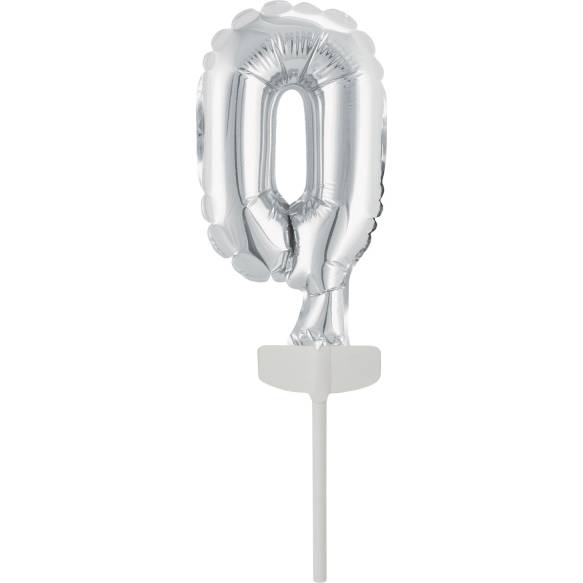 Fóliový balónek stříbrný mini - zápich do dortu číslo 0