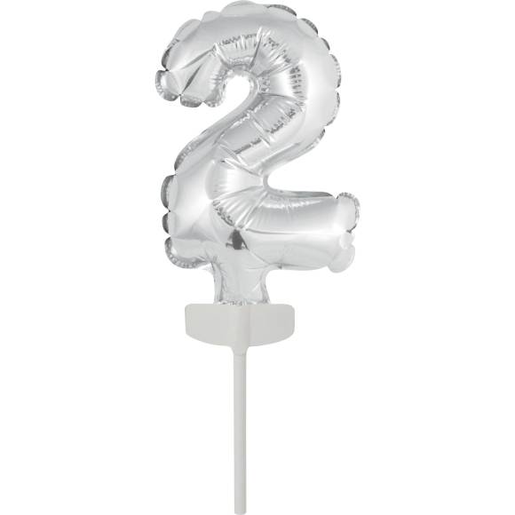 Fóliový balónek stříbrný mini - zápich do dortu číslo 2