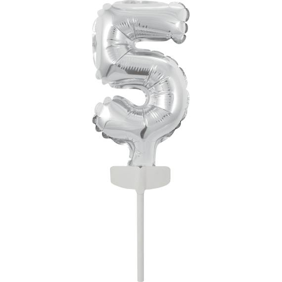 Fóliový balónek stříbrný mini - zápich do dortu číslo 5