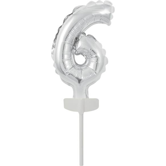 Fóliový balónek stříbrný mini - zápich do dortu číslo 6