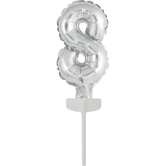 Fóliový balónek stříbrný mini - zápich do dortu číslo 8