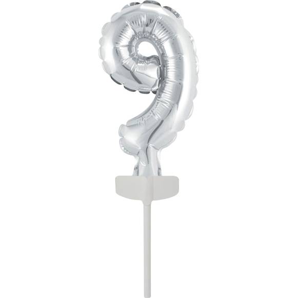 Fóliový balónek stříbrný mini - zápich do dortu číslo 9