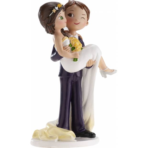 Svatební figurka na dort - ženich nese nevěstu v náručí 16cm