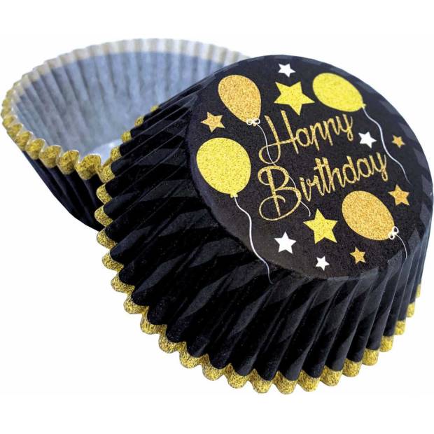 Košíčky na muffiny šťastné narozeniny černý (50 ks)