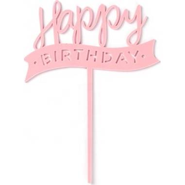 Zápich na dort šťastné narozeniny růžový
