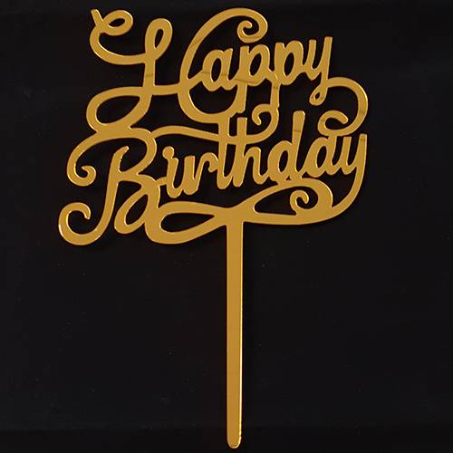 Zápich na dort šťastné narozeniny - psací písmo zlaté