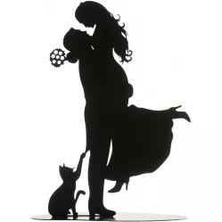 Plechová figurka na svatební dort silueta s kočkou 18cm