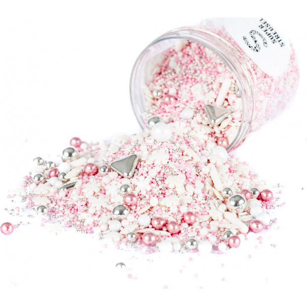 Cukrové zdobení 90g sněhové vločky růžový mix