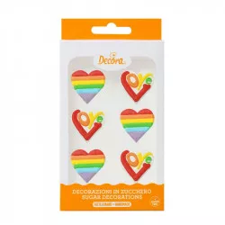 Cukrové dekorace duhové srdce, 6ks