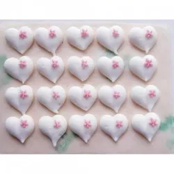 Cukrová dekorace srdíčka s růžovou kytičkou 20ks