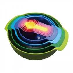 Sada 10 dílů misky, odměrky, cedníky DUHA