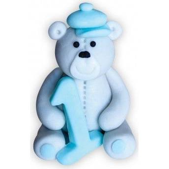 Cukrová figurka medvídek s číslem 1 modrý 6cm