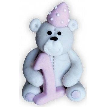 Cukrová figurka medvídek s číslem 1 růžový 6cm