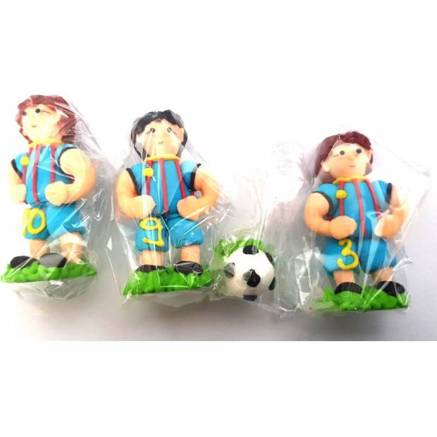 Cukrová figurka fotbalisté modří 3ks a kopačák
