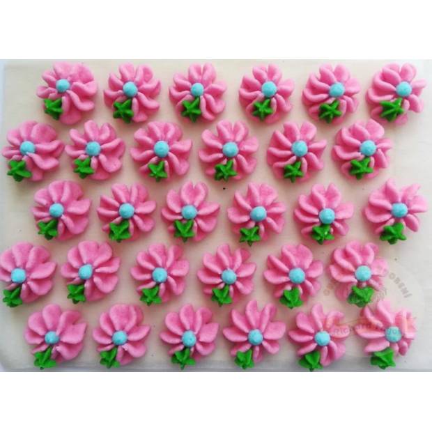 Cukrové květy růžové na platíčku 30ks