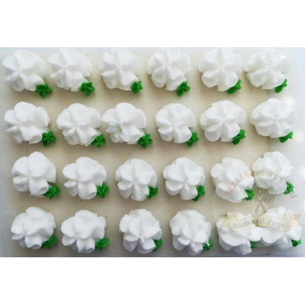 Cukrové květy bílé na platíčku 24ks