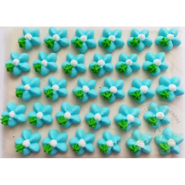 Cukrové květy modré s bílým středem  na platíčku 30ks