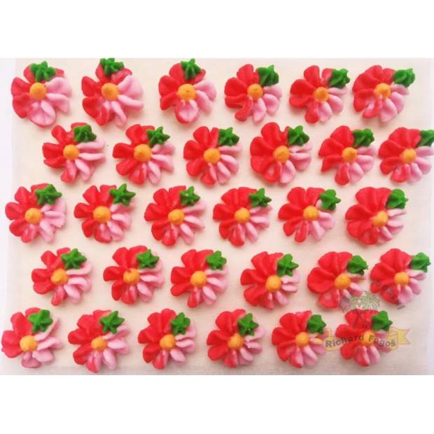 Cukrové květy dvoubarevné červené  na platíčku 30ks