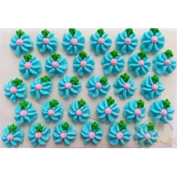 Cukrové květy modré s růžovým středem na platíčku 30ks