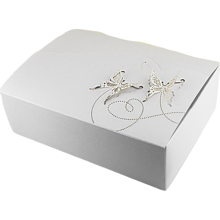 Svatební krabička na výslužku perleťová vzor motýl (18,5 x 13,5 x 5,8 cm) 8ks