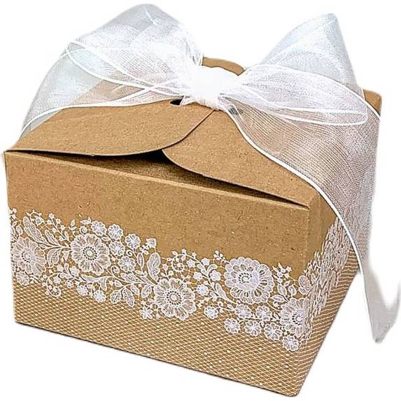 Svatební krabička na výslužku s krajkou 110 × 110 × 70 mm 8ks