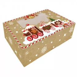 Krabička na cukroví skládací s okénkem 25x15x7cm 1ks vánoční vláček