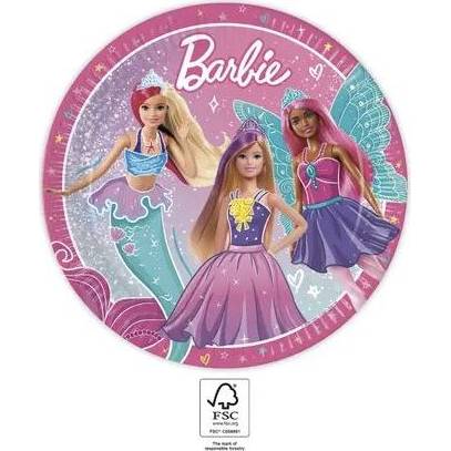 Papírové talířky barbie 23cm, 8ks