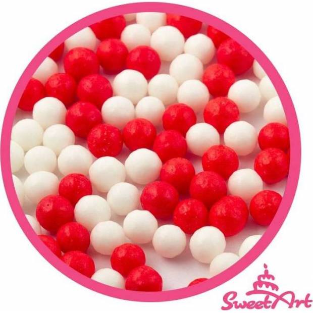 SweetArt cukrové perly červené a bílé 7 mm (80 g)