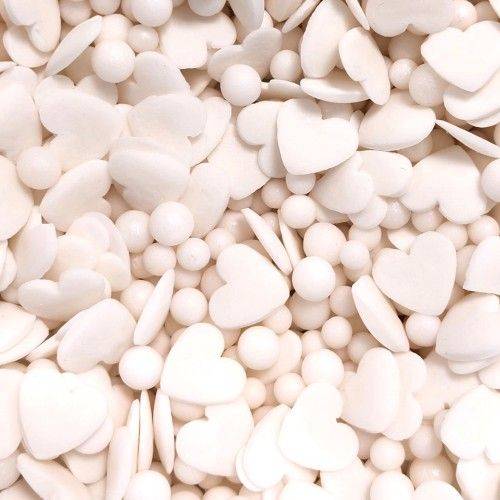 Cukrové zdobení perličky a srdíčka bílé 65g