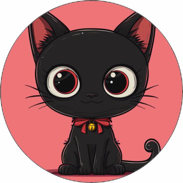 Jedlý papír černé kotě na růžovém pozadí 19,5 cm