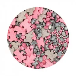 Cukrové zdobení růžovo-stříbrní medvídci 1kg