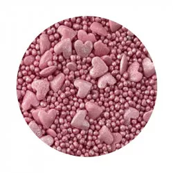 Cukrové zdobení metalizované růžové srdce 1kg