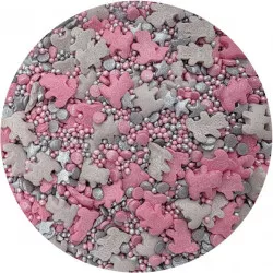 Cukrové zdobení Růžovo-stříbrní medvídci 80g