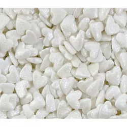 Cukrové zdobení metalická bílá srdíčka 80g - I LOVE CAKES