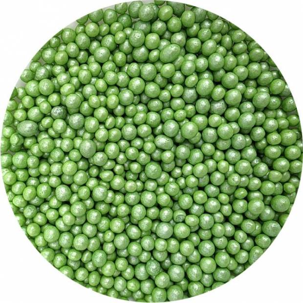 Cukrovo-rýžové perly zelené perleťové 5 mm 80g