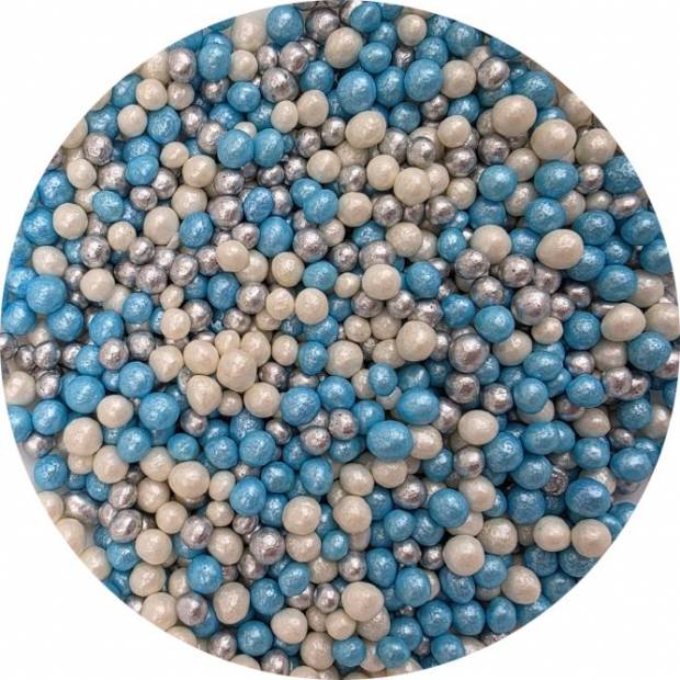 Cukrovo-rýžové perly mix modro bílo stříbrné 5mm  80g
