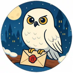 Jedlý papír Sova Hedvika v zimě Harry Potter kreslená 19,5cm