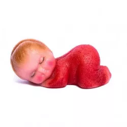 Červené spící miminko z marcipánu 35g, 7cm
