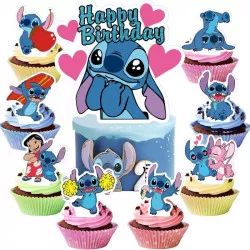 Zápich na dort/muffiny Happy Birthday Stitch 25ks