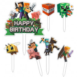 Zápich na dort Happy Birthday Minecraft 7ks