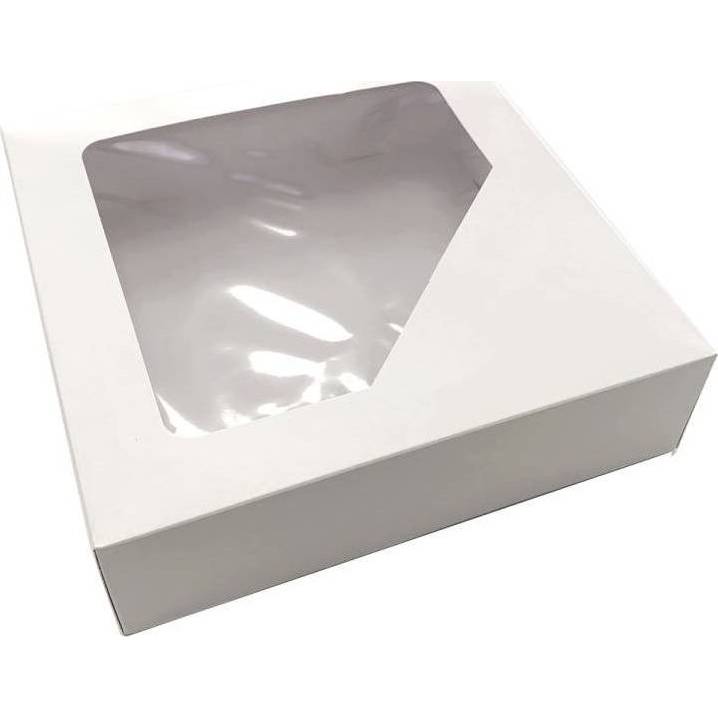 Levně Krabice na zákusky bílá s okénkem (22 x 22 x 6 cm) - dortis