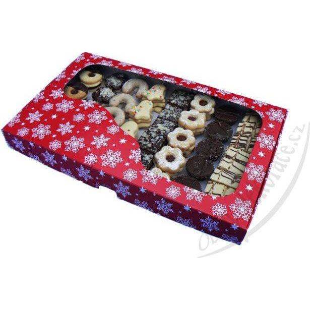 Krabice na cukroví červená s vánočním potiskem (36,5 x 22 x 3,5 cm) dortis