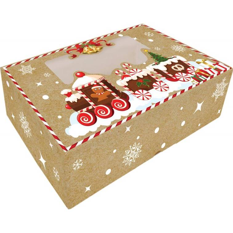 Levně Krabička na cukroví skládací s okénkem 25x15x7cm 1ks vánoční vláček - Alvarak