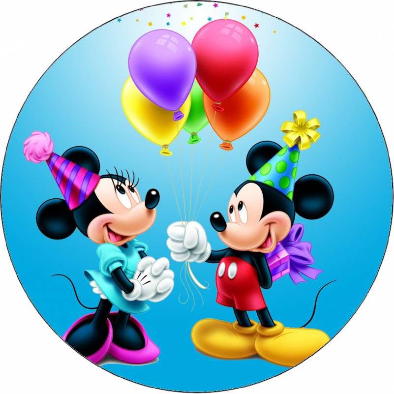 Jedlý papír Mickey a Minnie narozeniny 19,5 cm - Pictu Hap